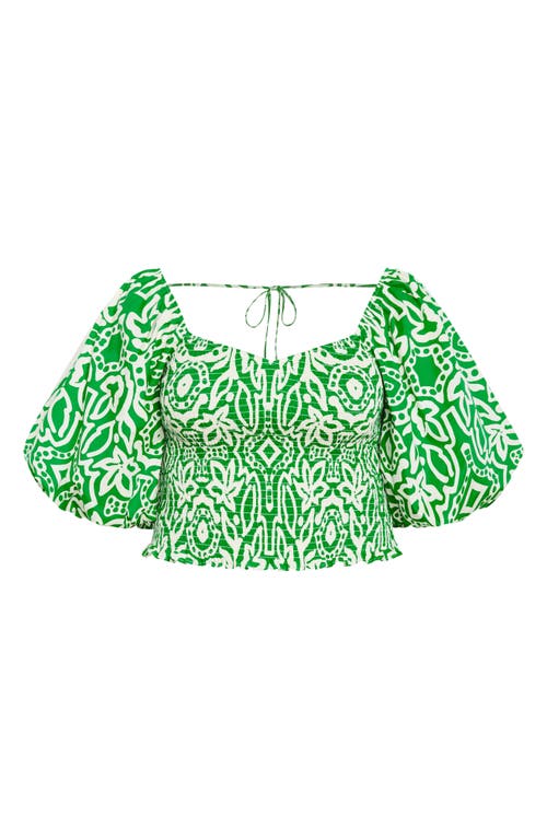 City Chic Hanna Printed Smocked Crop Top In Green