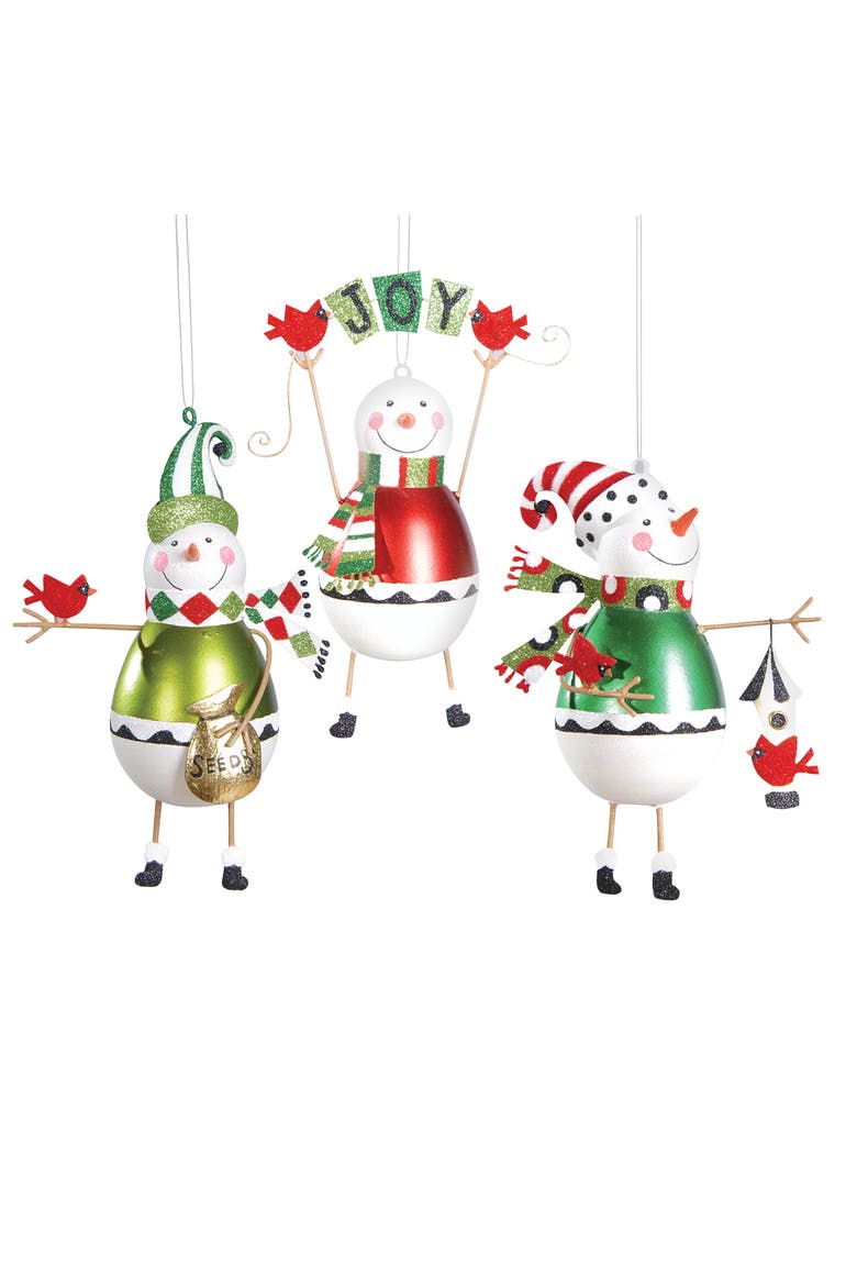 Snowman & Bird Pals Ornament A/3, Main, color, Green