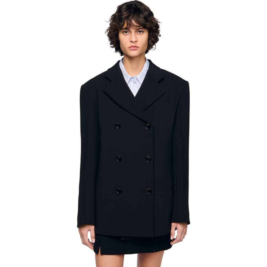 Sandro Womens Black Oversized Double-breasted Stretch-woven Blazer In Black