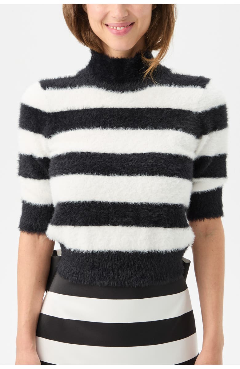Trina Turk Mali Mock Neck Fuzzy Sweater, Main, color, Black/Winter White