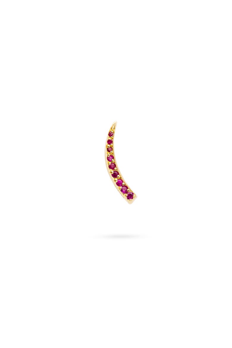 Mini Crescent Moon Single Earring. Handmade in Italy, Main, color, Right Side Ruby