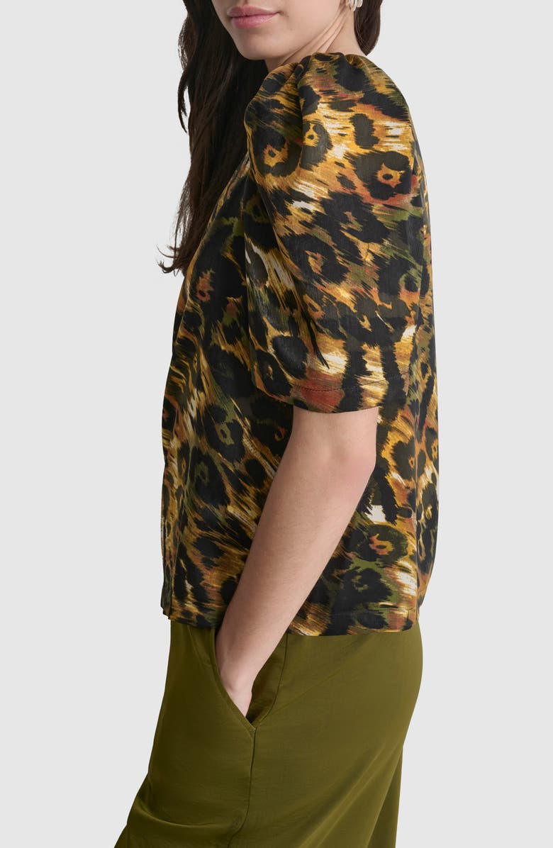 DKNY Print Asymmetric Zip Shoulder Top, Alternate, color, Autumn Mix Animal