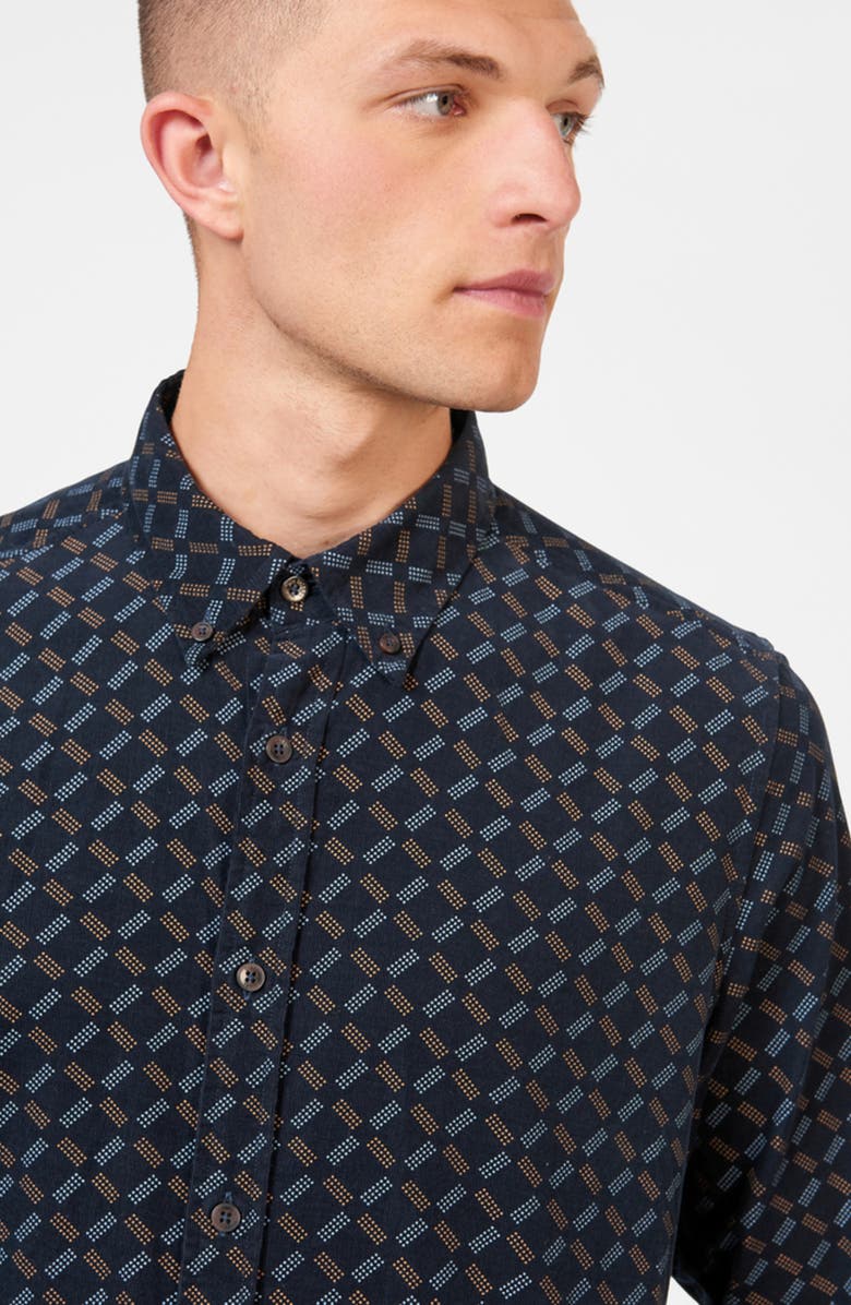 Ben Sherman Geo Print Corduroy Button-Down Shirt, Alternate, color, 