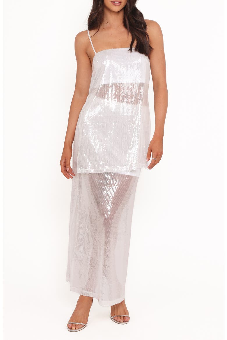Vienne Sequin Top & Maxi Skirt Set, Main, color, WHITE SEQUIN
