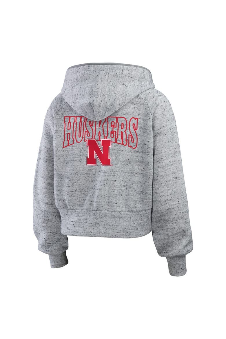 Women's WEAR by Erin Andrews Heather Gray Nebraska Huskers Wear Speckle Double-Hit Raglan Full-Zip Hoodie, Alternate, color, Heather Gray