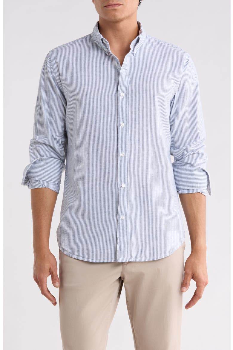 Everyday Slim Fit Cotton & Linen Long Sleeve Button-Down Shirt, Main, color, BLUE/ WHITE CHELSEA STRIPE