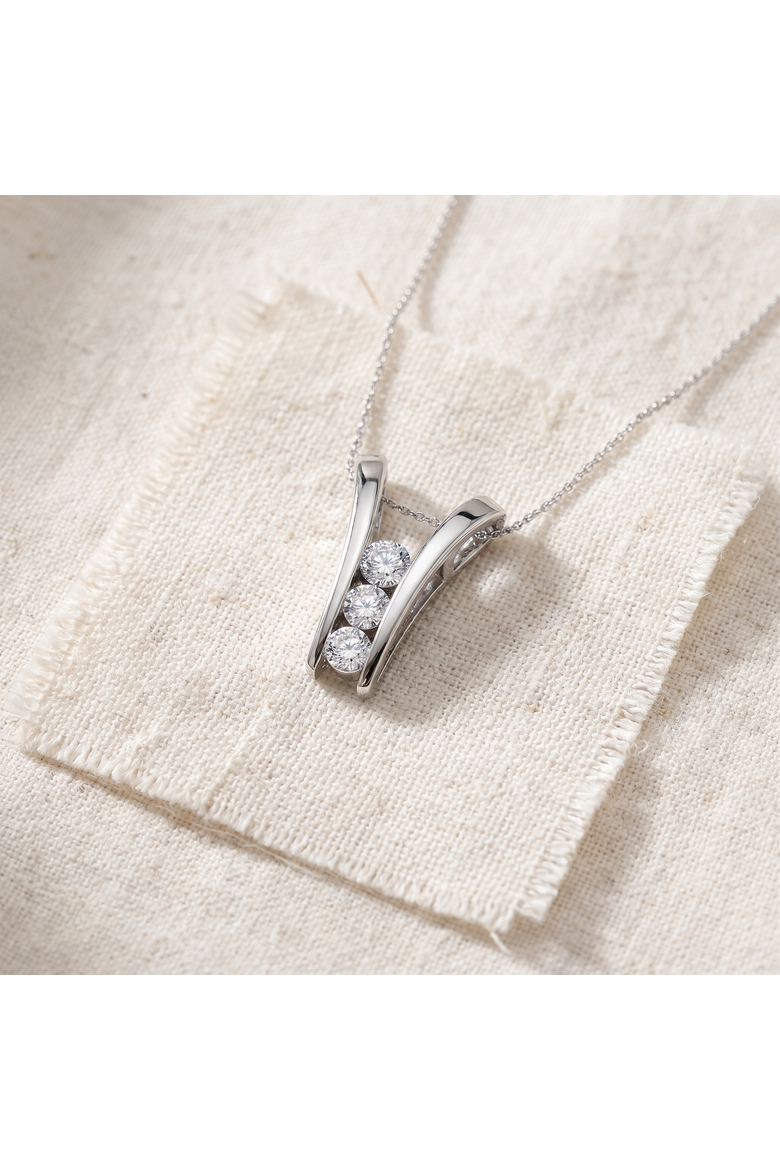 1/2Ct Three Stone Diamond Pendant Gold Women's 18" Necklace Lab Grown, Alternate, color, White Gold