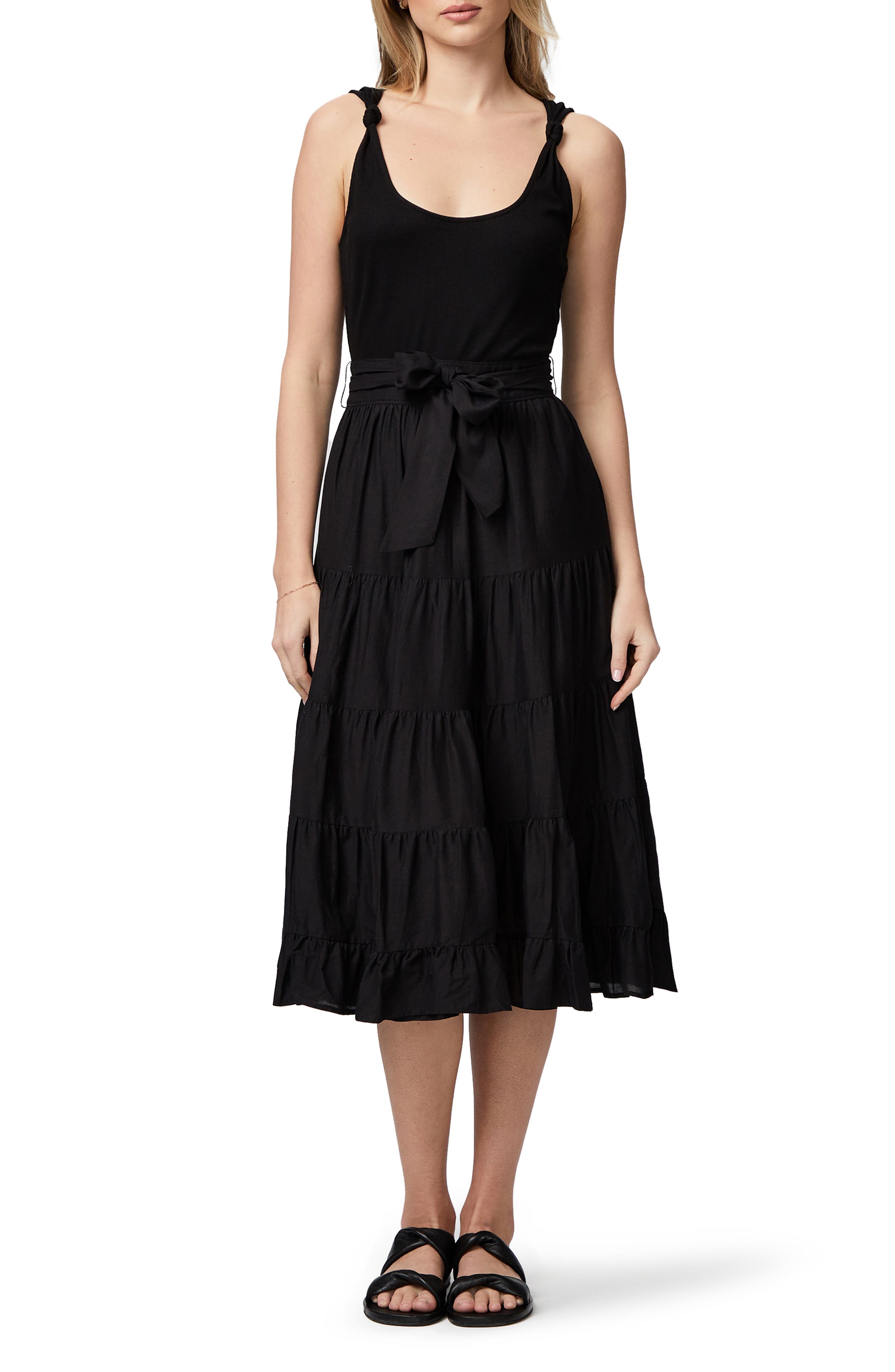 PAIGE Samosa Tie Waist Tiered Midi Dress