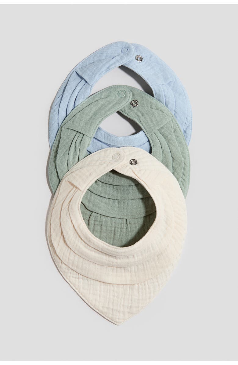 H&M 3-pack cotton muslin bibs, Main, color, Light Blue/Light Green