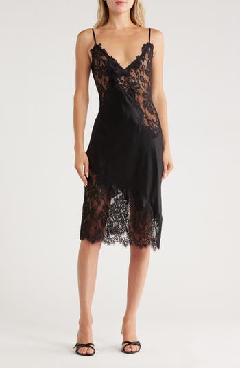 Diya Lace Trim Silk Slipdress