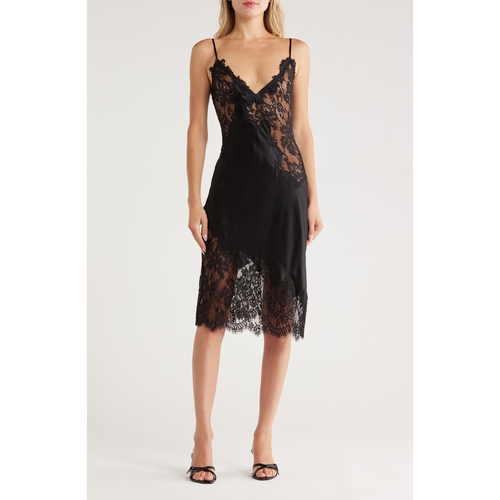 L'agence Diya Silk Lace Slip Dress In Black