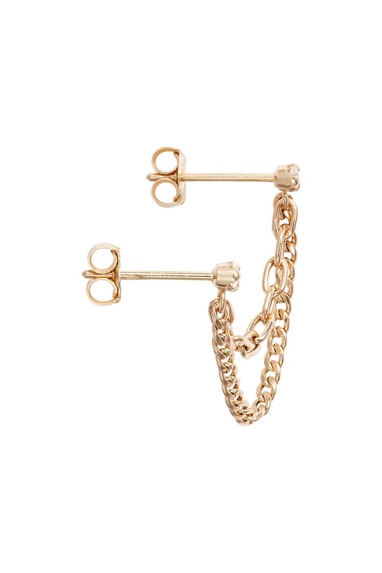 Single Diamond & Mixed Chain Double Stud Earring, Alternate, color, YELLOW