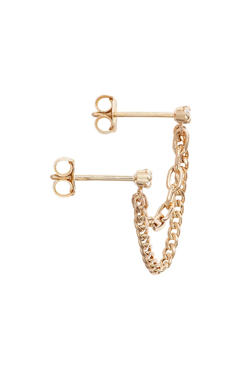 Zoë Chicco Single Diamond & Mixed Chain Double Stud Earring, Alternate, color, 14K Yellow Gold