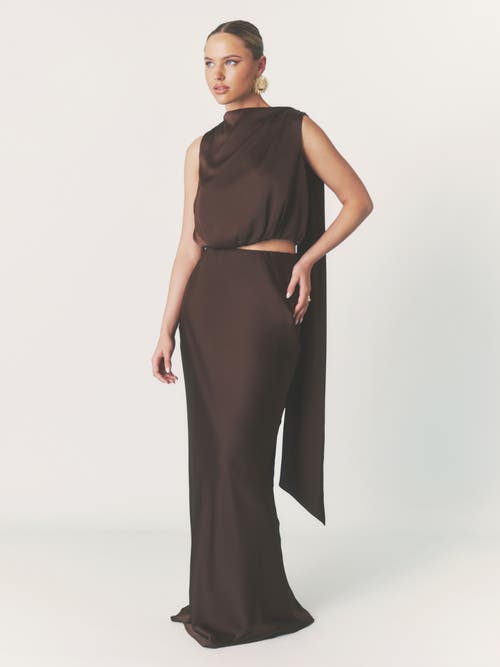 Six Stories Solene Satin Bias Cut Maxi Skirt In Gray