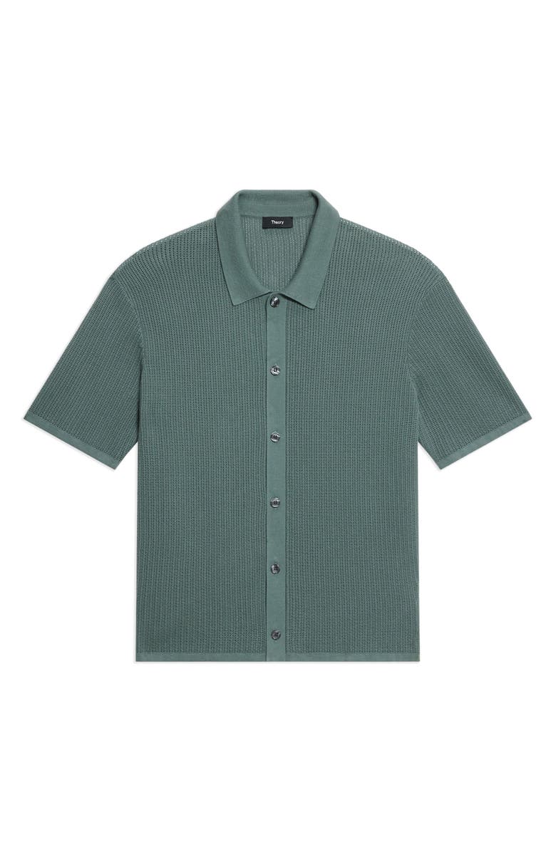 Theory Tactile Cotton Open Stitch Button-Up Shirt, Alternate, color, Light Pine Grove