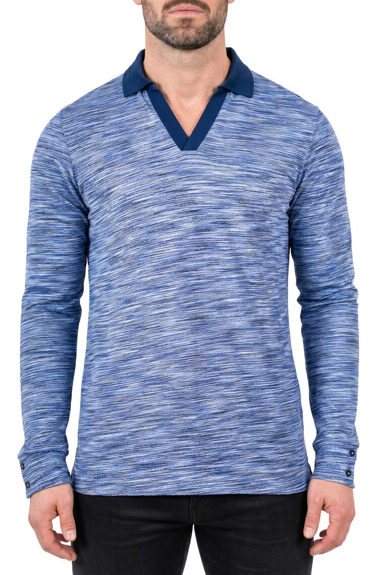 Unknown Long Sleeve Cotton Polo, Main, color, BLUE
