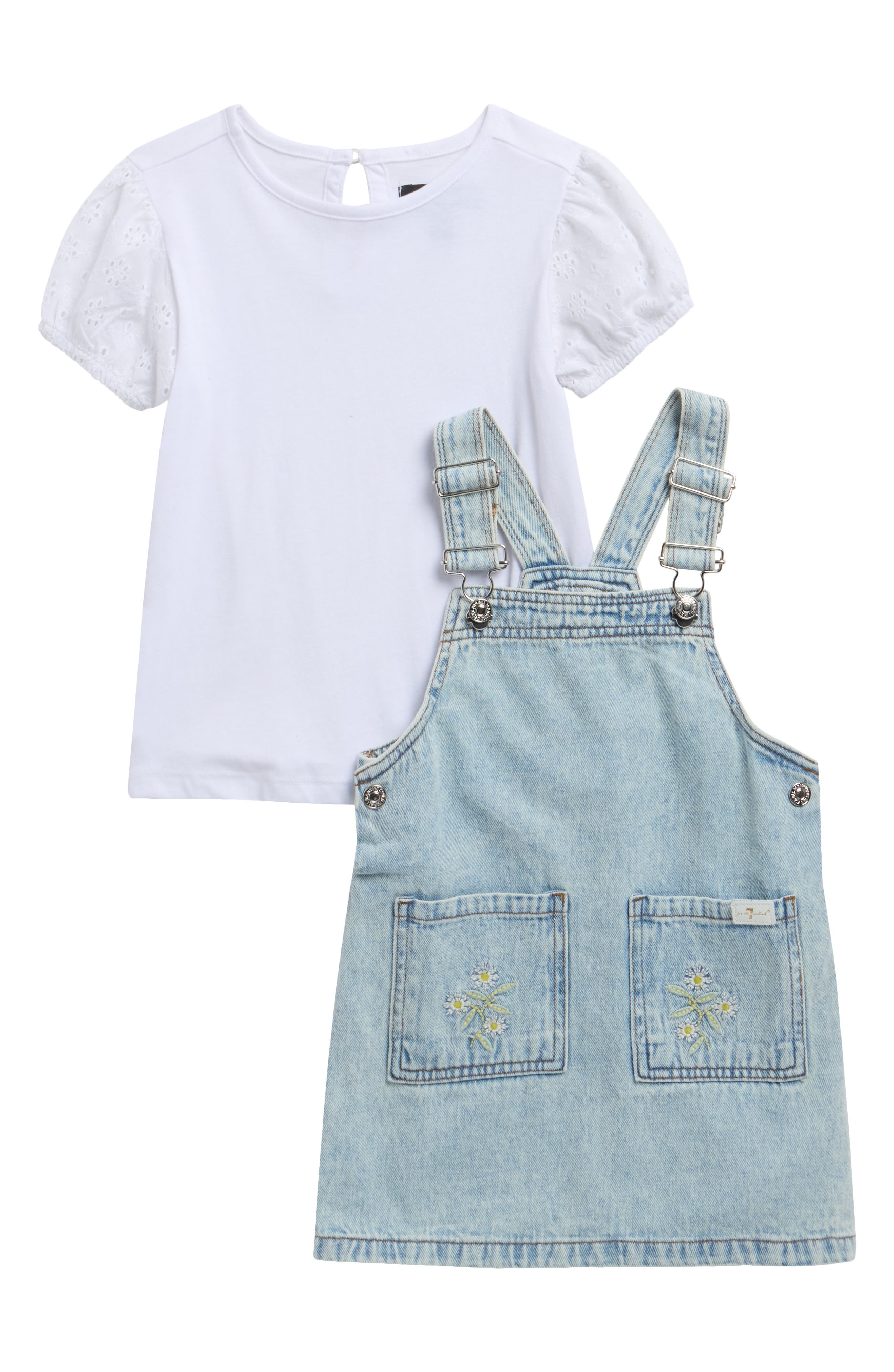 7 For All Mankind Kids' Puff Sleeve T-Shirt & Denim Dress Set