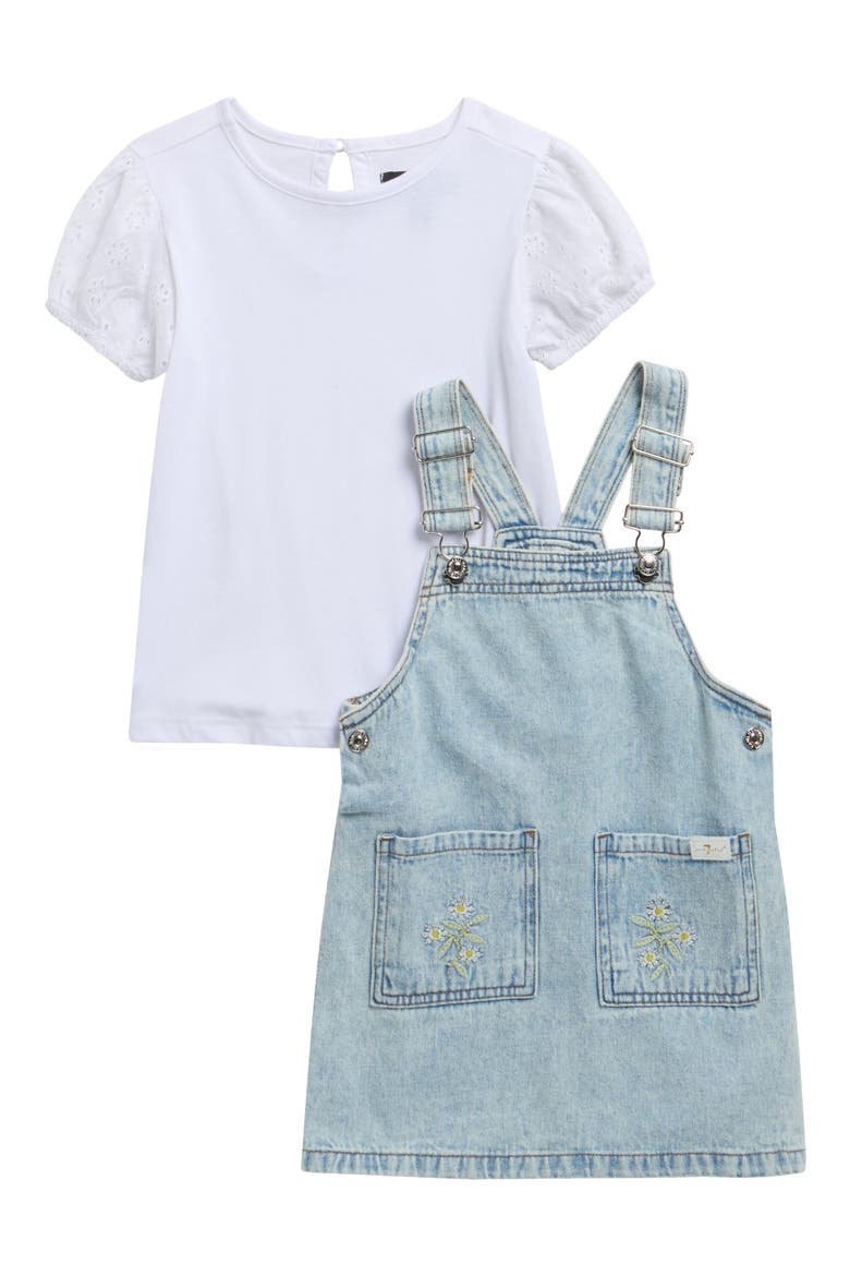 Kids' Puff Sleeve T-Shirt & Denim Dress Set, Main, color, BRIGHT WHITE