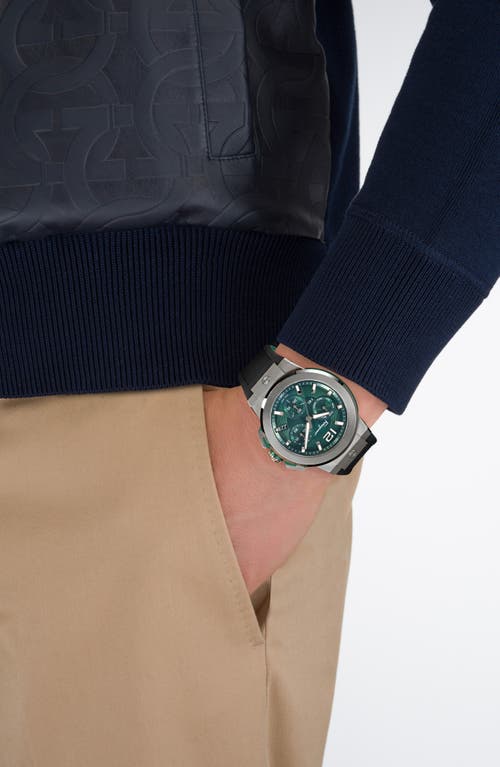 Ferragamo F-80 Titanium Tech Silicone Watch In Titanium Black/green