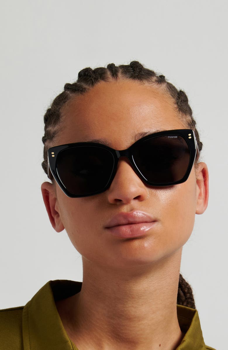 Polaroid 56mm Polarized Butterfly Sunglasses, Alternate, color, Black/ Grey