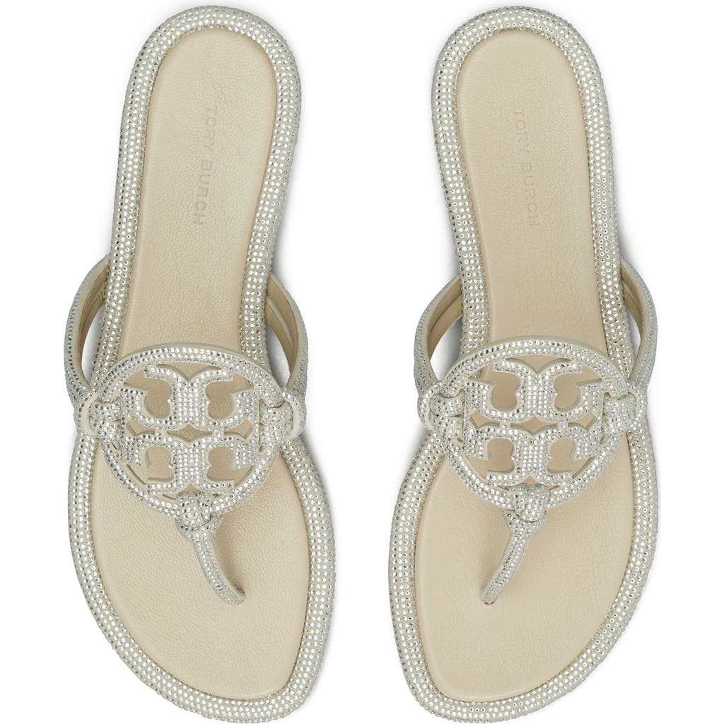 Tory Burch Miller Knotted Pavé Thong Sandal In White