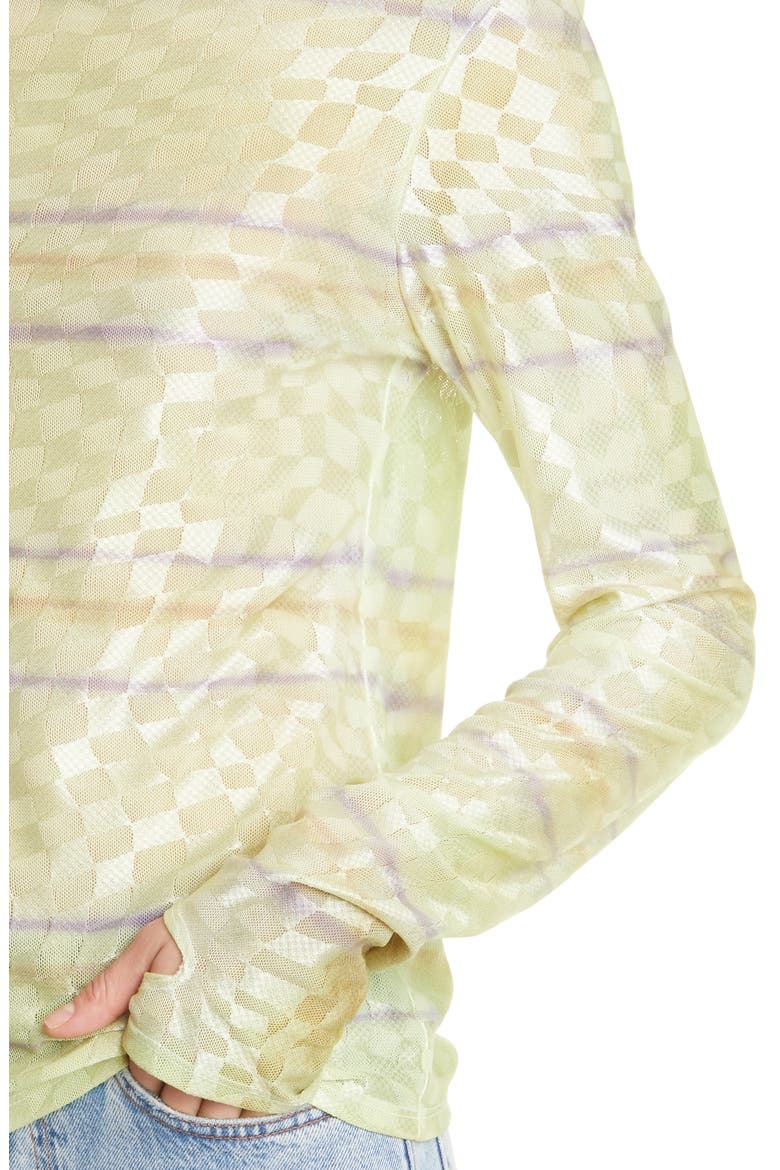 Thumbtastic Mock Neck Mesh Top, Alternate, color, LIME STRIPE STAR
