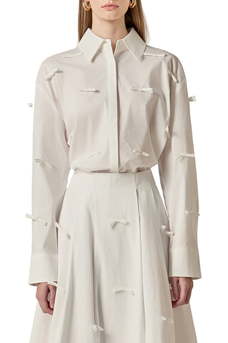 Bow Detail Tunic Shirt, Main, color, WHITE