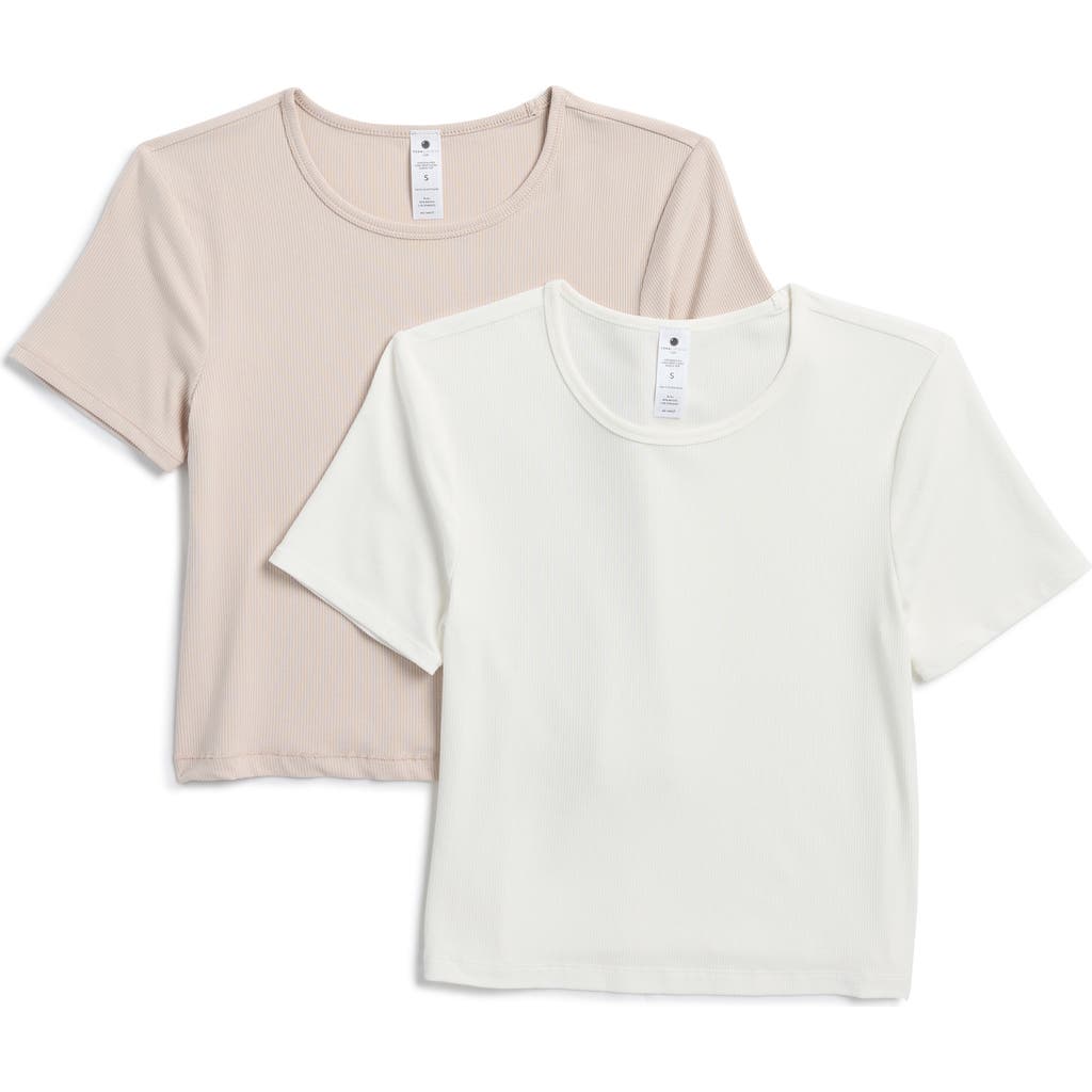 Yogalicious 2-pack Heavenly Rib Tara Crop Short Sleeve Shirt In Mist Sand-sugar Swizzle