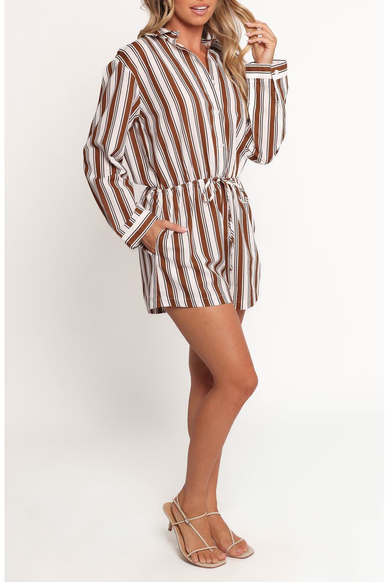 Beau Stripe Long Sleeve Cotton & Linen Romper, Alternate, color, CHOCOLATE STRIPE