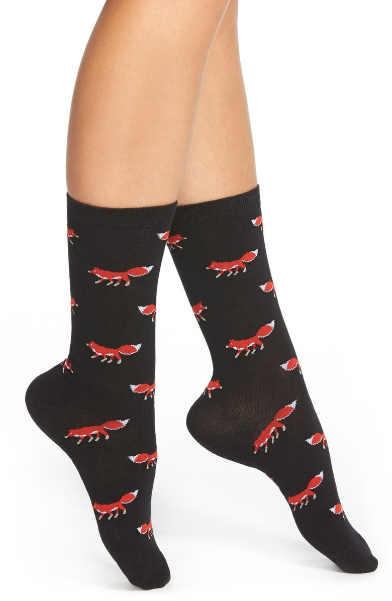 Kate Spade New York 'walking foxes' crew socks, Main, color, 