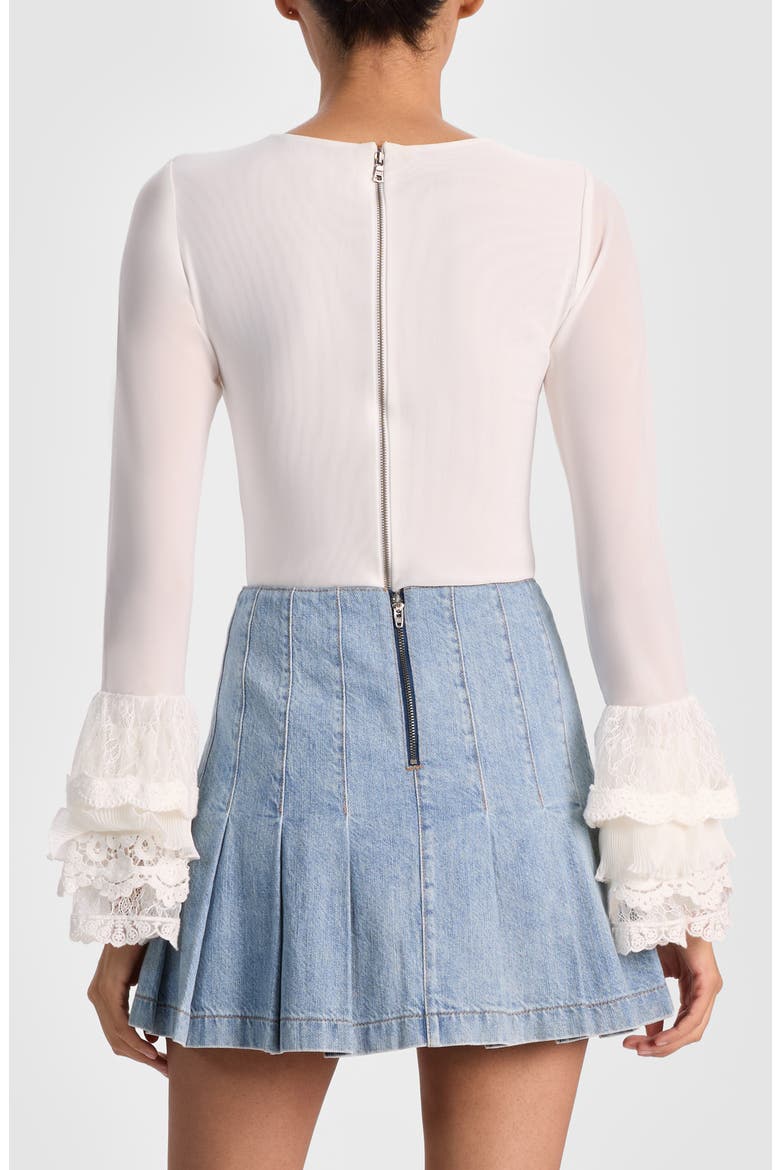 Delania Mesh Ruffle Cuff Top, Alternate, color, OFF WHITE