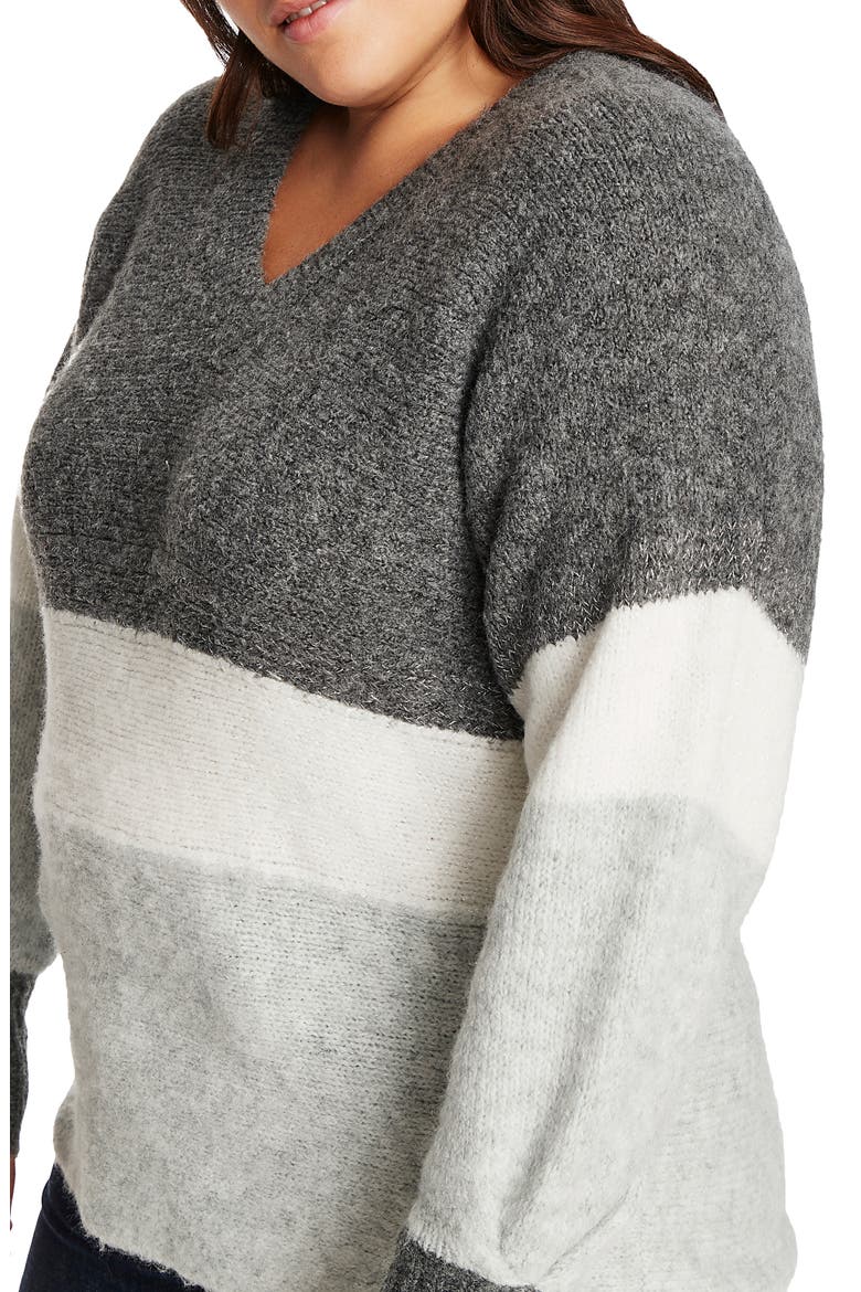 Stripe V-Neck Tunic Sweater, Alternate, color, MEDIUM HEATHER GREY
