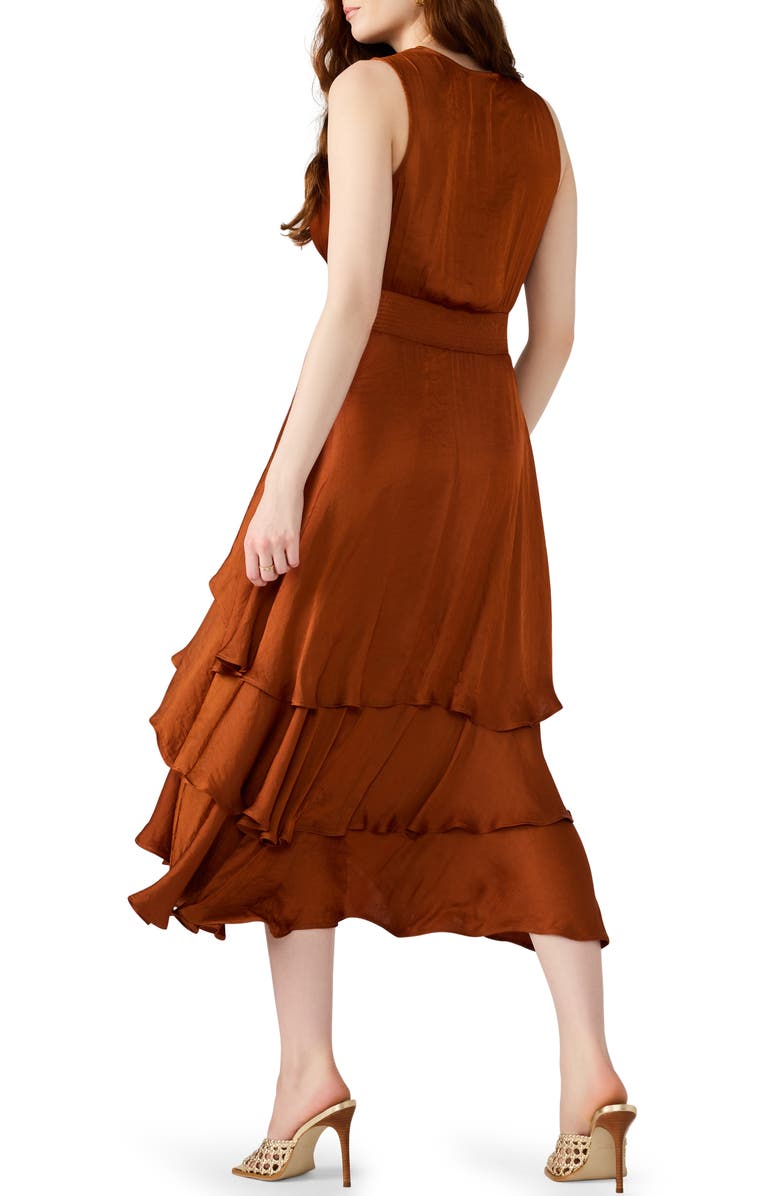 Steve Madden Beiley Sleeveless Tiered Midi Dress, Alternate, color, Gingerbread