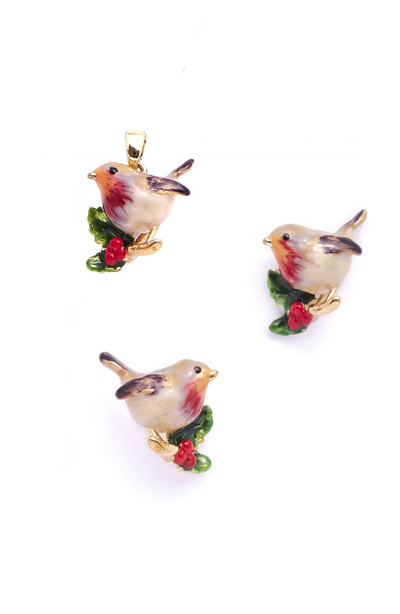 Bill Skinner Studio Robin Pendant & Earring Set, Main, color, Gold Plated