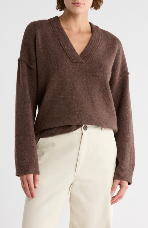 Rib Trim V-Neck Sweater