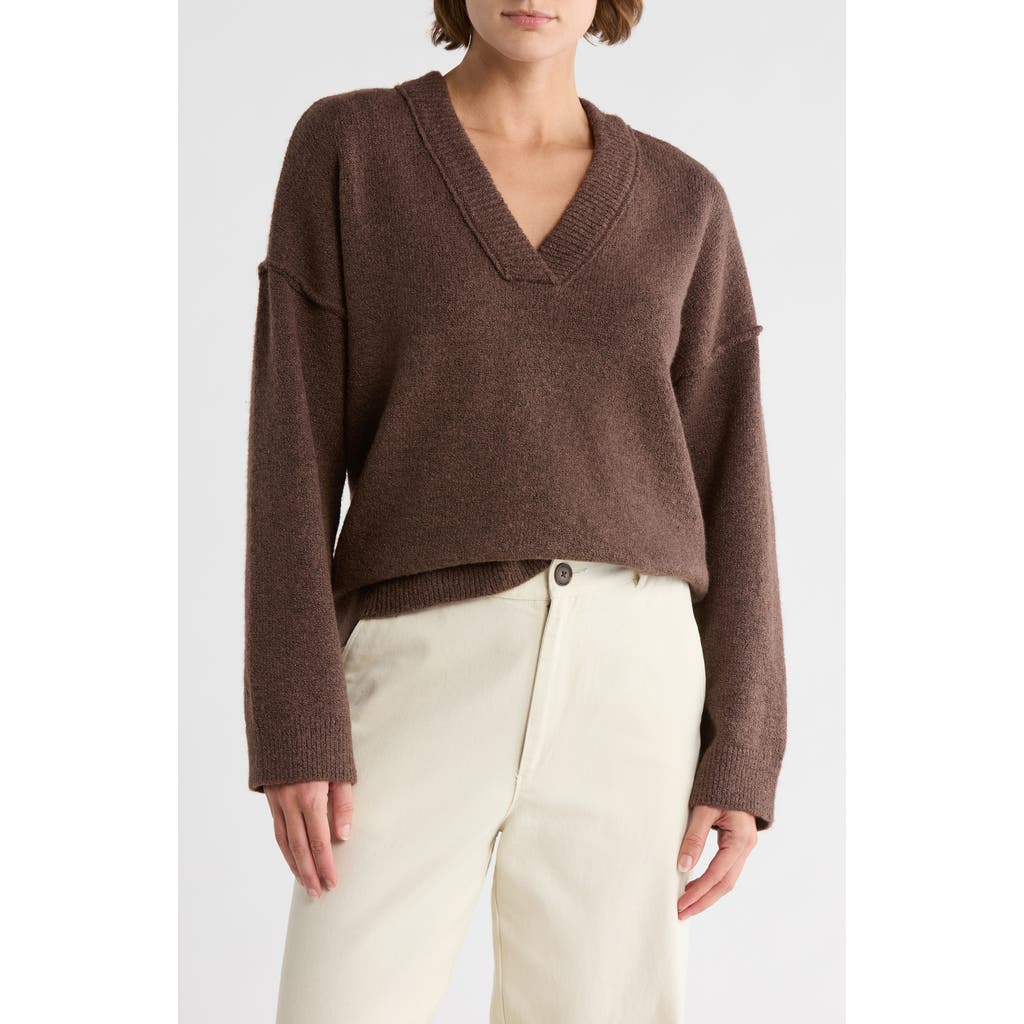 Melrose And Market Rib Trim V-neck Sweater In Brown
