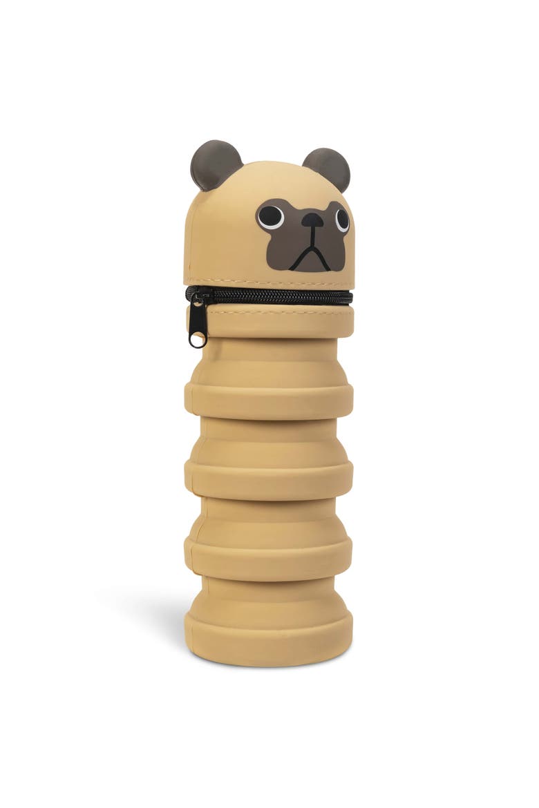 Retractable Pencil Case, Pug Dog Character, Alternate, color, Brown