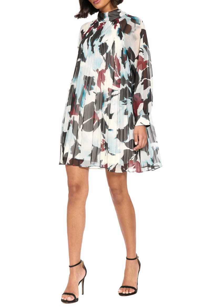 Tie Back Long Sleeve A-Line Dress, Alternate, color, CREAM/ RUST