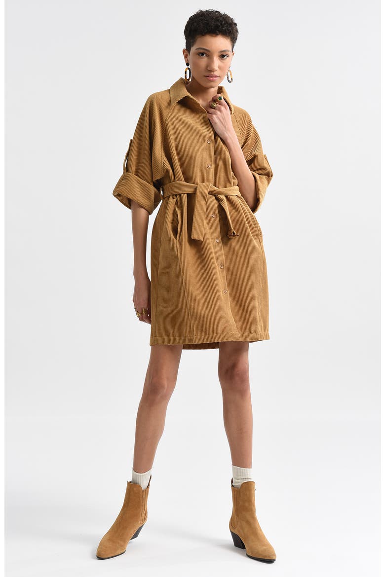 Belted Corduroy Shirtdress, Alternate, color, BEIGE
