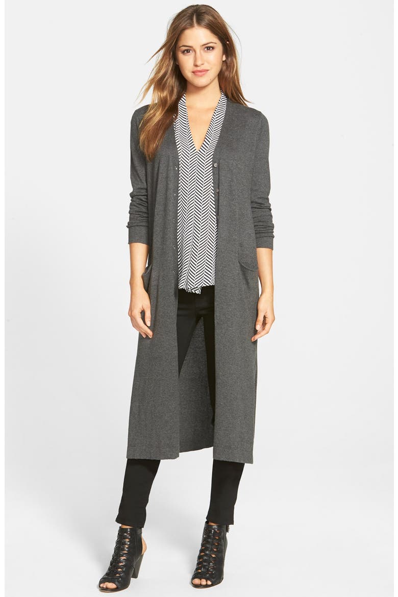 V-Neck Cotton Maxi Cardigan, Main, color, MEDIUM HEATHER GREY