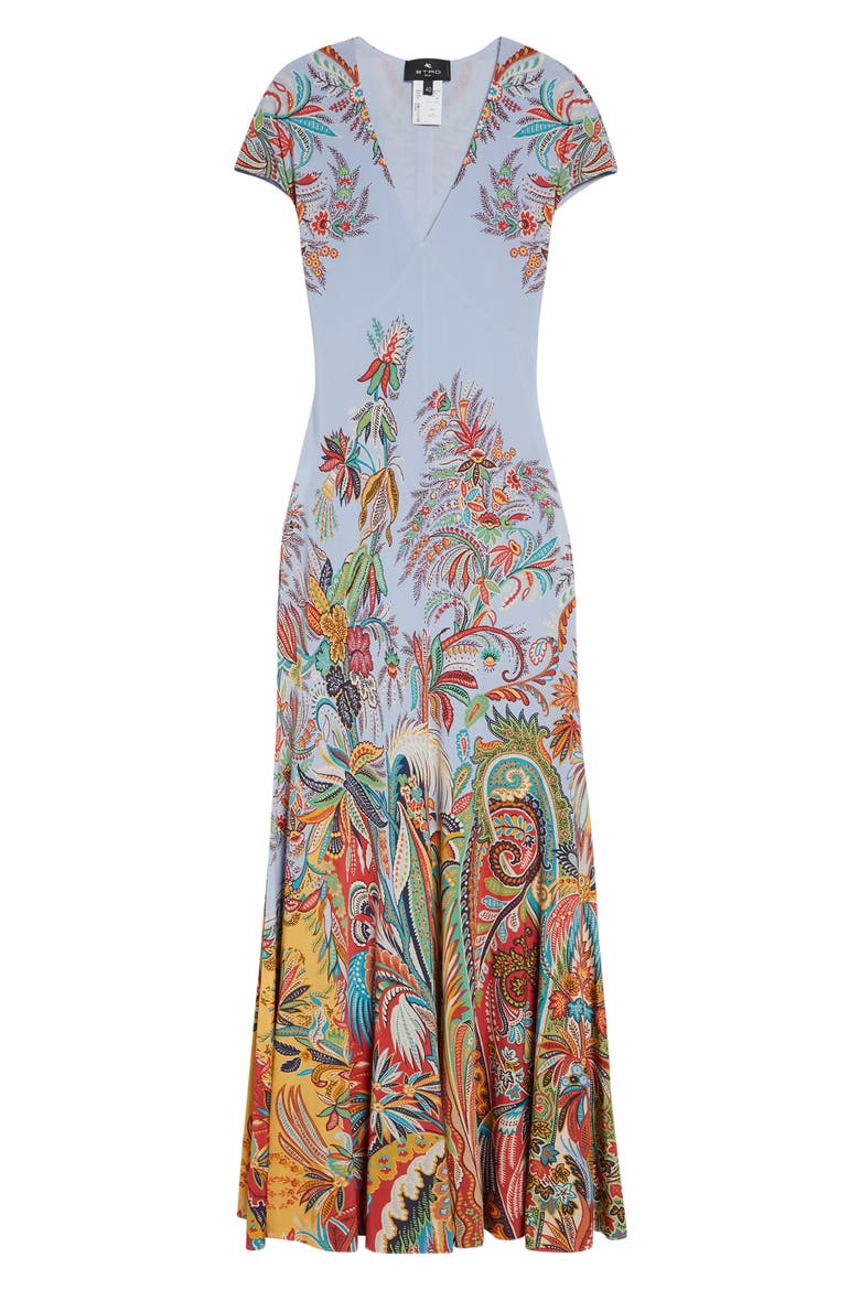 Print Short Sleeve Maxi Dress, Alternate, color, PRINT ON PALE BLUE BASE