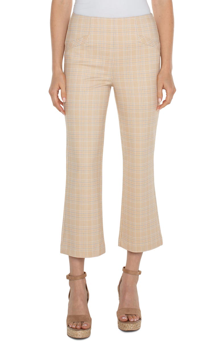 Liverpool Stella Plaid Crop Flare Ponte Pants, Main, color, Flxn Gld Gl Pld