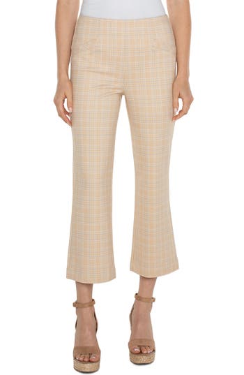 Liverpool Stella Plaid Crop Flare Ponte Pants In Neutral