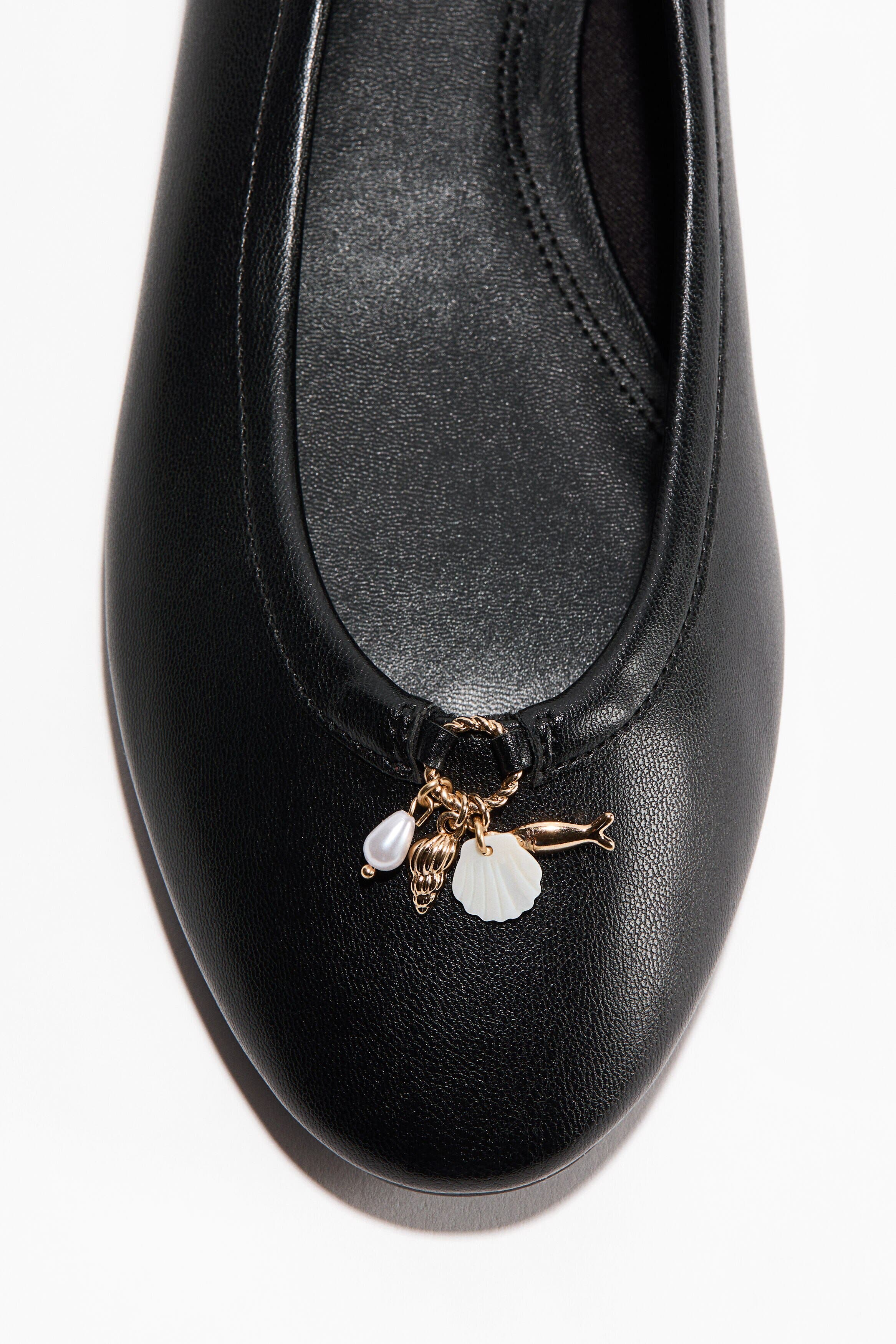 H&M Charm-detail Ballet Flats, Alternate, color, Black