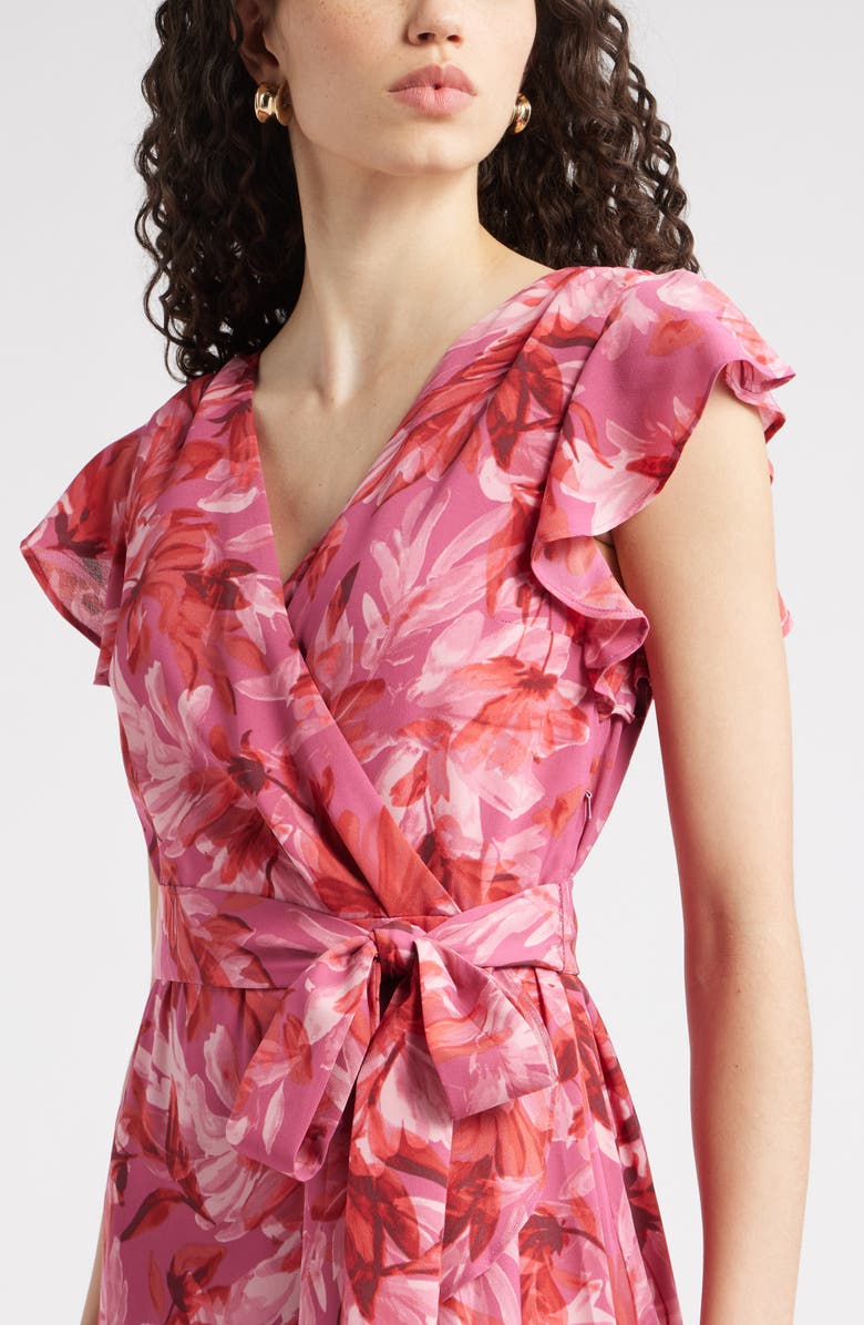 Chelsea28 Flutter Sleeve Faux Wrap Midi Dress, Alternate, color, Pink Allison Bloom