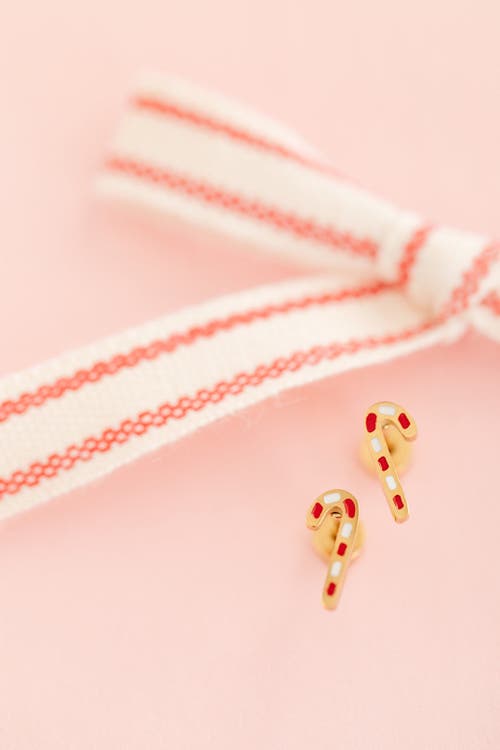 Pip Pop Candy Cane Stud Earrings In Gold