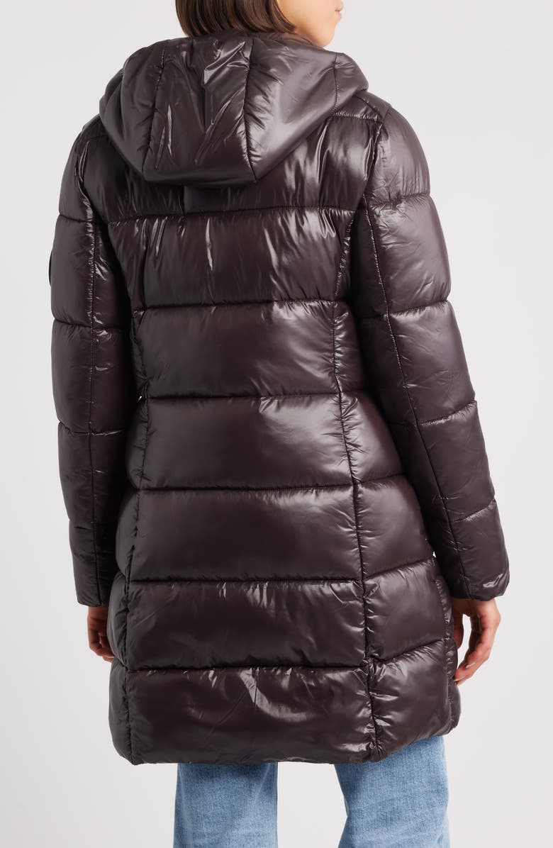 Save The Duck Ines Water Repellent Longline Hooded Puffer Jacket, Alternate, color, Brown Black