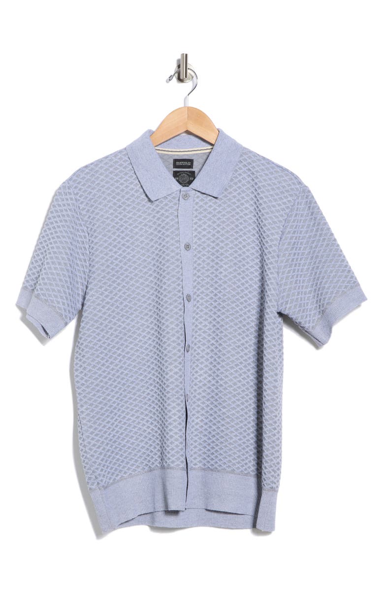 Buffalo Jeans Willisons Diamond Knit Short Sleeve Button-Up Shirt, Alternate, color, Heather Grey Mix