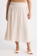 Renee C Pinstripe Smocked Waist Cotton Blend Skirt