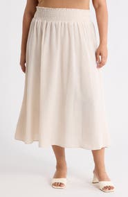 Renee C Pinstripe Smocked Waist Cotton Blend Skirt